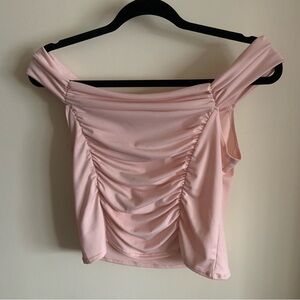 Pink Ruched Off-Shoulder Top